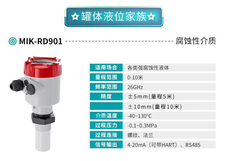 米科MIK-RD901高频雷达液位计产品参数
