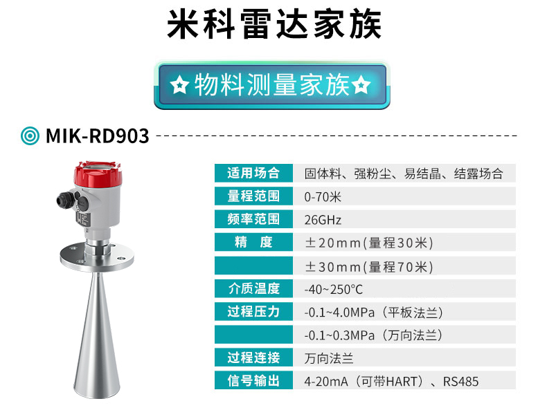 米科MIK-RD903高频雷达料位计产品参数表